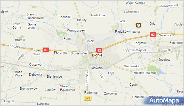 mapa Błonie powiat warszawski zachodni, Błonie powiat warszawski zachodni na mapie Targeo