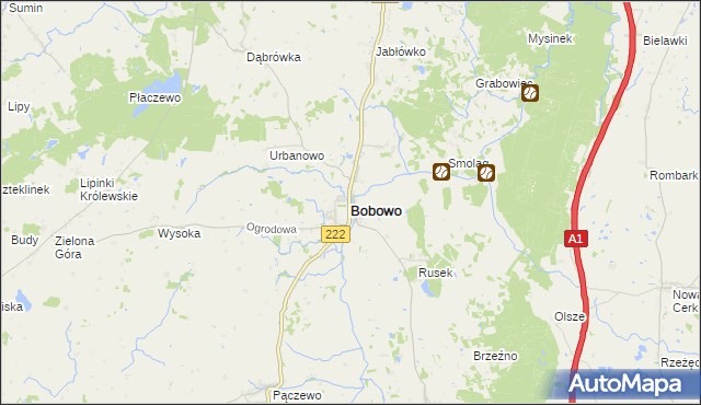 mapa Bobowo powiat starogardzki, Bobowo powiat starogardzki na mapie Targeo