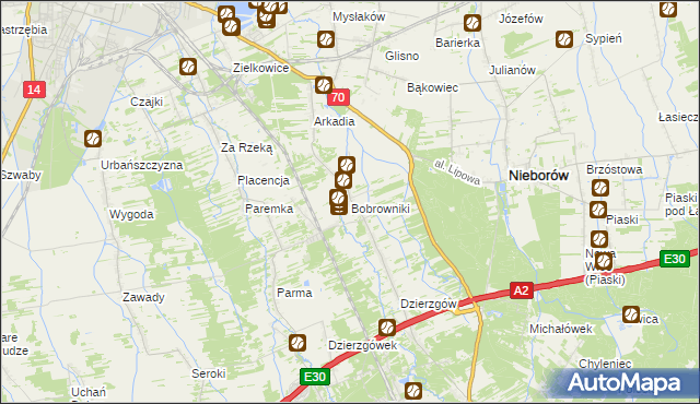 mapa Bobrowniki gmina Nieborów, Bobrowniki gmina Nieborów na mapie Targeo