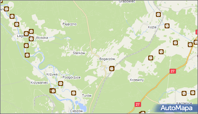 mapa Bogaczów gmina Nowogród Bobrzański, Bogaczów gmina Nowogród Bobrzański na mapie Targeo