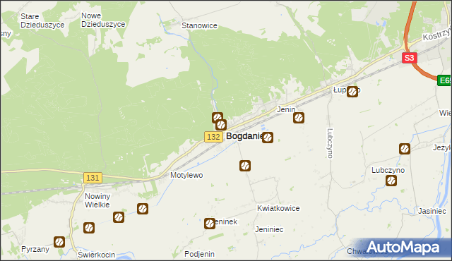 mapa Bogdaniec powiat gorzowski, Bogdaniec powiat gorzowski na mapie Targeo