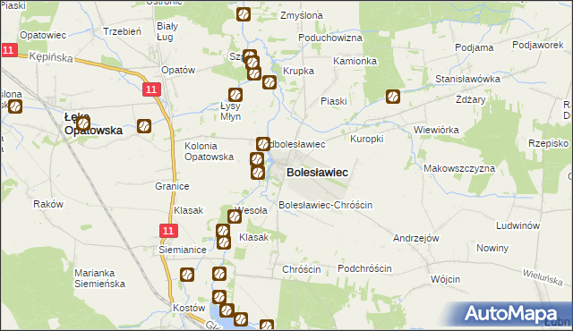 mapa Bolesławiec powiat wieruszowski, Bolesławiec powiat wieruszowski na mapie Targeo