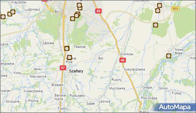 mapa Bór gmina Szaflary, Bór gmina Szaflary na mapie Targeo