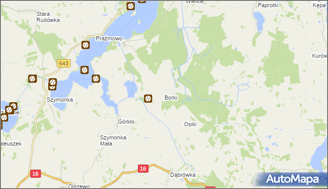 mapa Borki gmina Miłki, Borki gmina Miłki na mapie Targeo