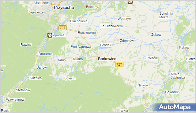 mapa Borkowice powiat przysuski, Borkowice powiat przysuski na mapie Targeo