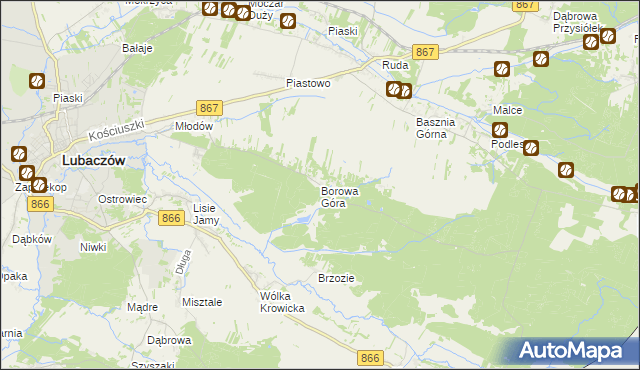 mapa Borowa Góra gmina Lubaczów, Borowa Góra gmina Lubaczów na mapie Targeo