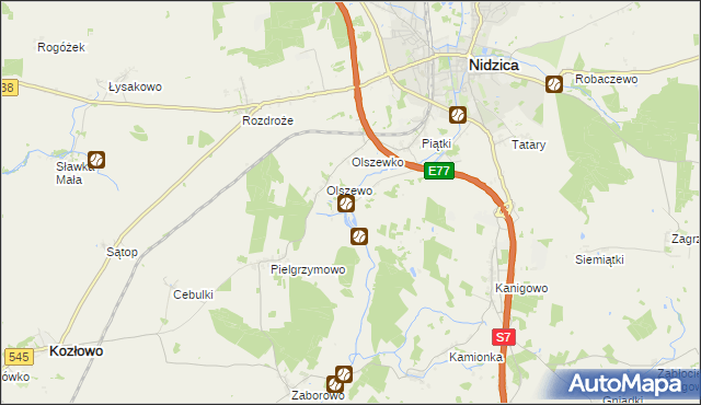 mapa Borowy Młyn gmina Nidzica, Borowy Młyn gmina Nidzica na mapie Targeo