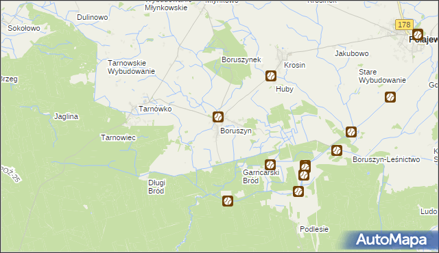 mapa Boruszyn gmina Połajewo, Boruszyn gmina Połajewo na mapie Targeo