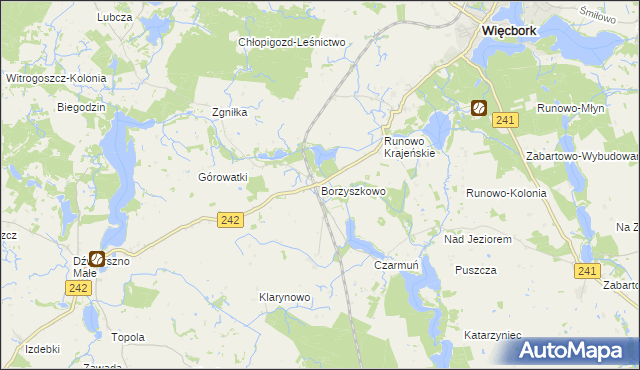 mapa Borzyszkowo gmina Więcbork, Borzyszkowo gmina Więcbork na mapie Targeo