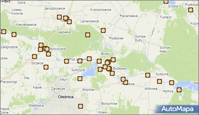 mapa Brody Duże gmina Oleśnica, Brody Duże gmina Oleśnica na mapie Targeo