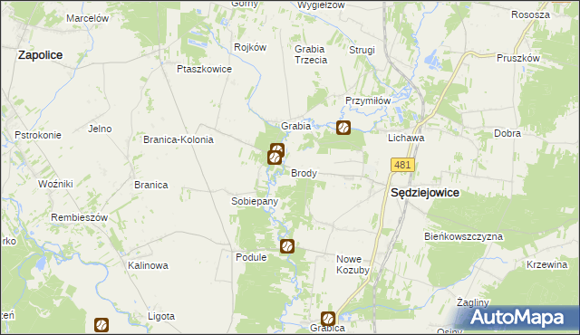 mapa Brody gmina Sędziejowice, Brody gmina Sędziejowice na mapie Targeo