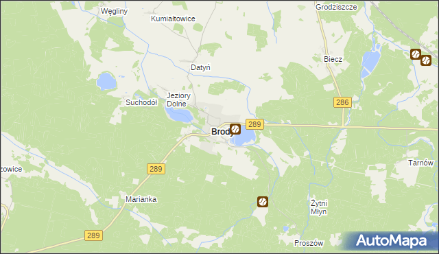 mapa Brody powiat żarski, Brody powiat żarski na mapie Targeo