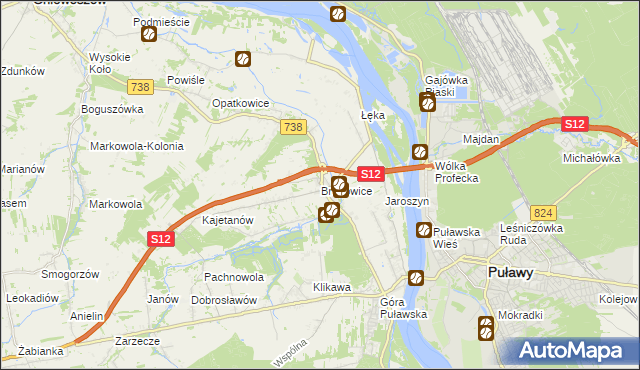 mapa Bronowice gmina Puławy, Bronowice gmina Puławy na mapie Targeo