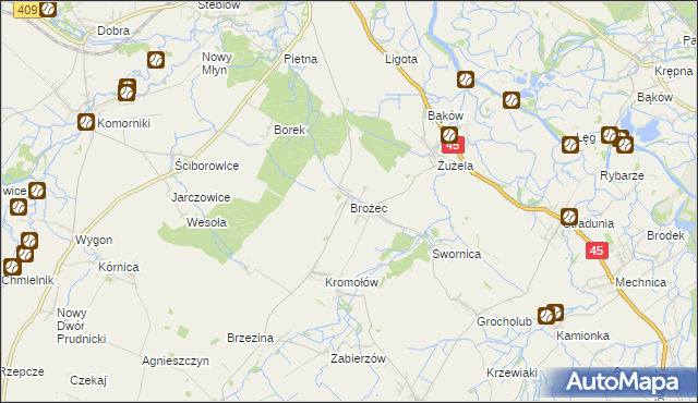 mapa Brożec gmina Walce, Brożec gmina Walce na mapie Targeo