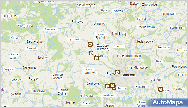 mapa Brzana, Brzana na mapie Targeo