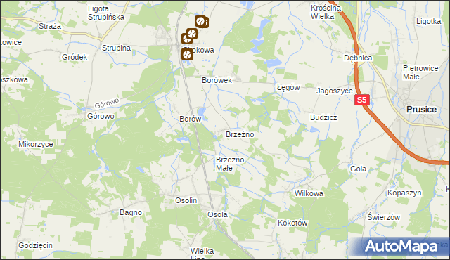 mapa Brzeźno gmina Prusice, Brzeźno gmina Prusice na mapie Targeo