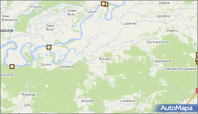 mapa Brzuza gmina Łochów, Brzuza gmina Łochów na mapie Targeo