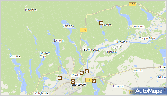 mapa Bucharzewo, Bucharzewo na mapie Targeo