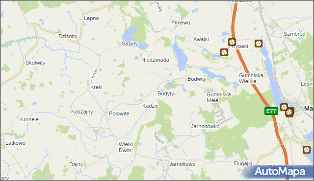 mapa Budyty, Budyty na mapie Targeo