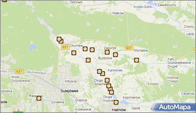 mapa Budziska gmina Halinów, Budziska gmina Halinów na mapie Targeo