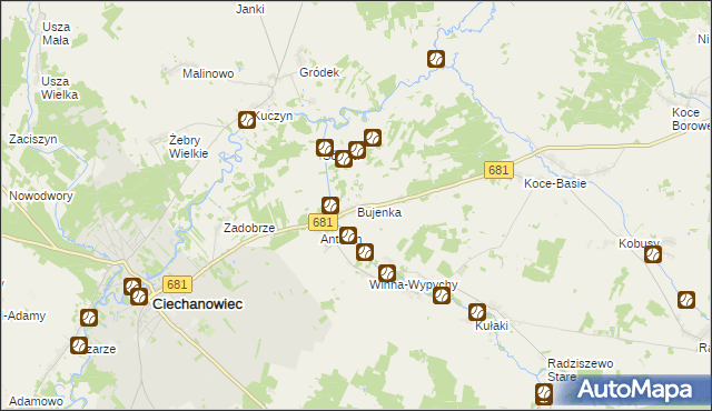 mapa Bujenka, Bujenka na mapie Targeo