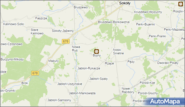 mapa Bujny gmina Sokoły, Bujny gmina Sokoły na mapie Targeo