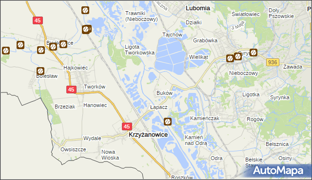 mapa Buków gmina Lubomia, Buków gmina Lubomia na mapie Targeo