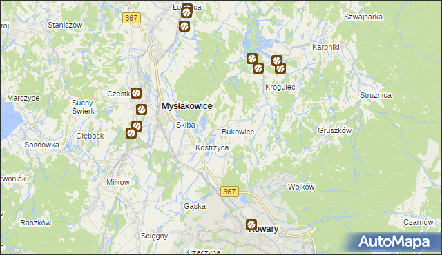 mapa Bukowiec gmina Mysłakowice, Bukowiec gmina Mysłakowice na mapie Targeo