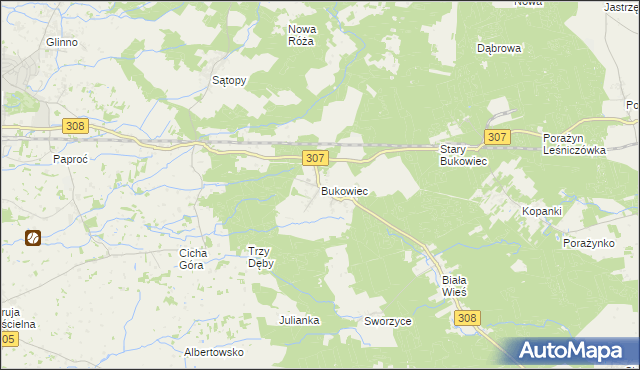 mapa Bukowiec gmina Nowy Tomyśl, Bukowiec gmina Nowy Tomyśl na mapie Targeo