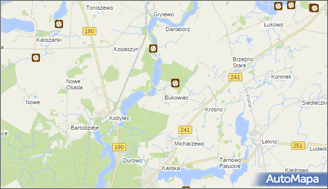 mapa Bukowiec gmina Wągrowiec, Bukowiec gmina Wągrowiec na mapie Targeo