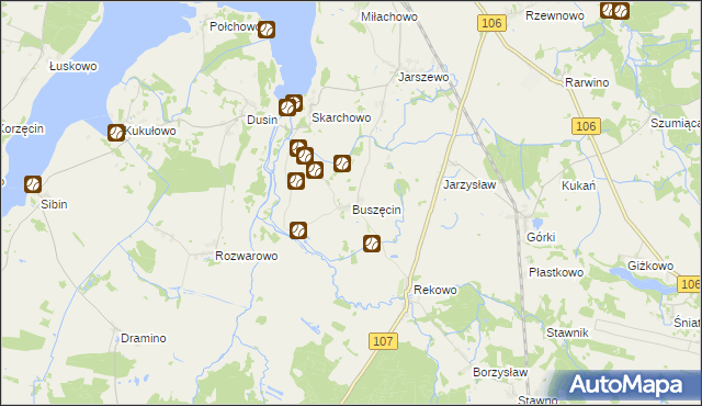 mapa Buszęcin, Buszęcin na mapie Targeo