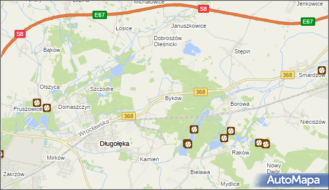 mapa Byków, Byków na mapie Targeo