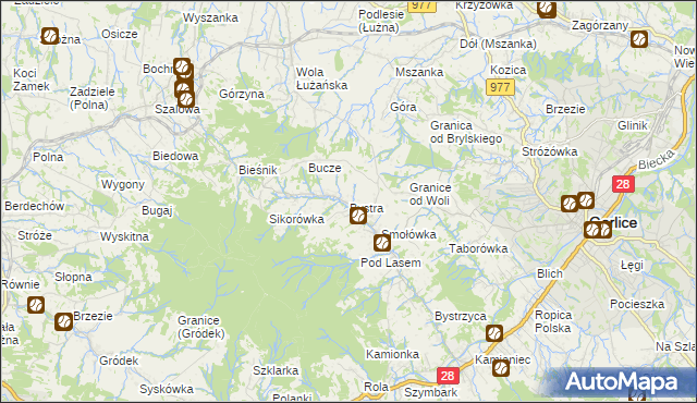 mapa Bystra gmina Gorlice, Bystra gmina Gorlice na mapie Targeo