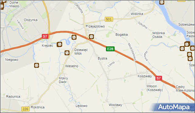 mapa Bystra gmina Pruszcz Gdański, Bystra gmina Pruszcz Gdański na mapie Targeo