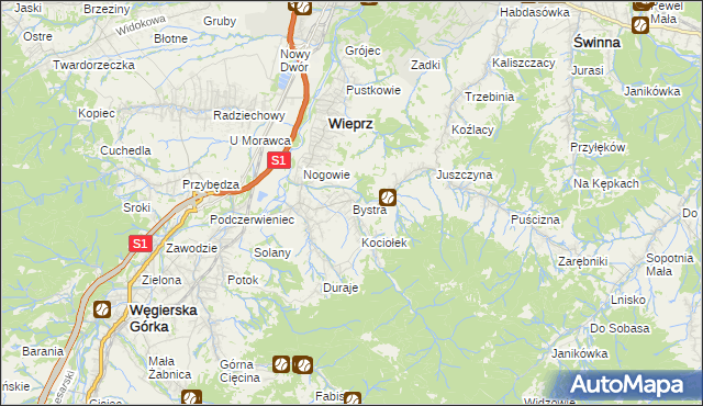 mapa Bystra gmina Radziechowy-Wieprz, Bystra gmina Radziechowy-Wieprz na mapie Targeo