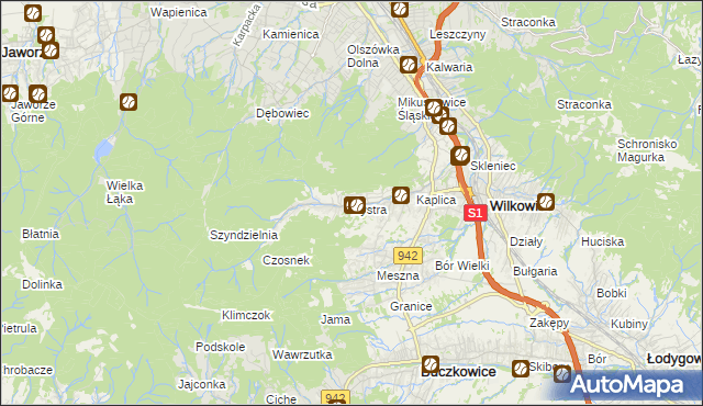 mapa Bystra gmina Wilkowice, Bystra gmina Wilkowice na mapie Targeo