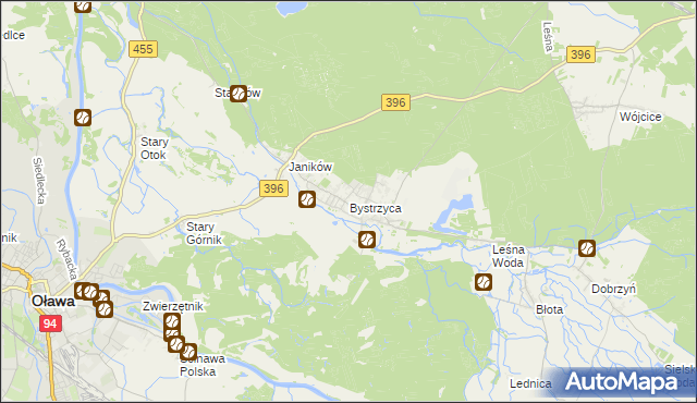 mapa Bystrzyca gmina Oława, Bystrzyca gmina Oława na mapie Targeo