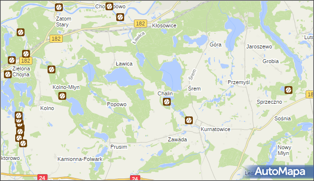 mapa Chalin gmina Sieraków, Chalin gmina Sieraków na mapie Targeo