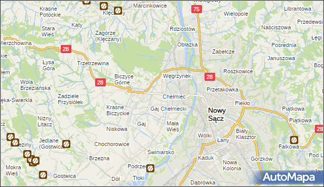 mapa Chełmiec powiat nowosądecki, Chełmiec powiat nowosądecki na mapie Targeo