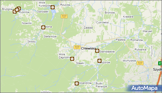 mapa Chlewiska powiat szydłowiecki, Chlewiska powiat szydłowiecki na mapie Targeo