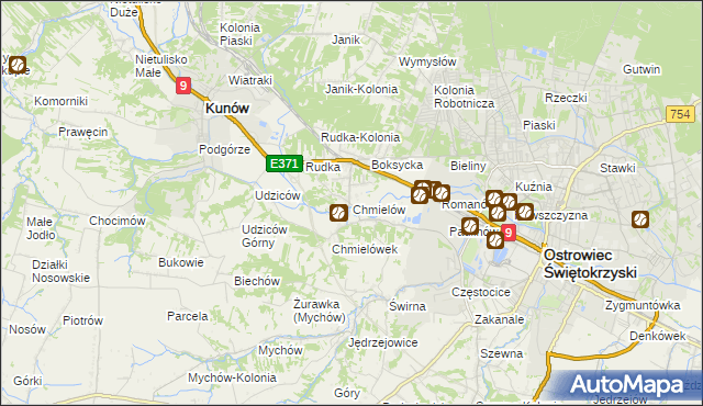 mapa Chmielów gmina Bodzechów, Chmielów gmina Bodzechów na mapie Targeo