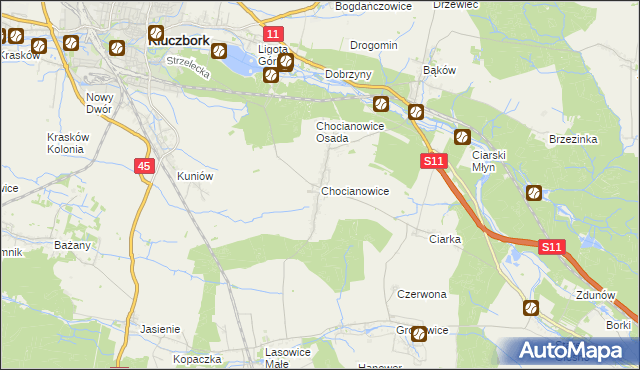 mapa Chocianowice gmina Lasowice Wielkie, Chocianowice gmina Lasowice Wielkie na mapie Targeo