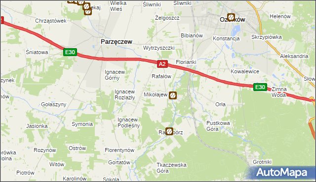 mapa Chociszew gmina Parzęczew, Chociszew gmina Parzęczew na mapie Targeo