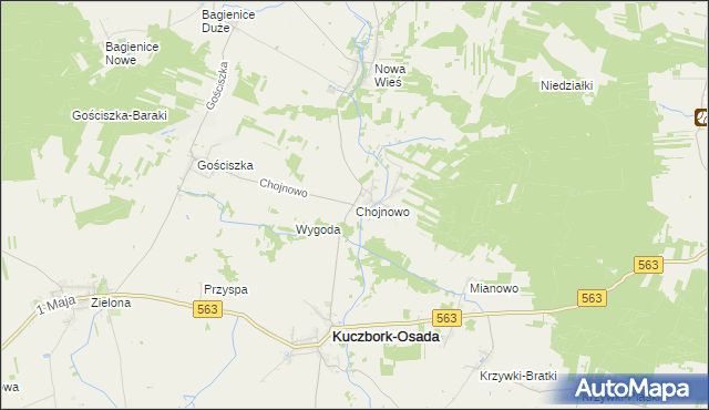 mapa Chojnowo gmina Kuczbork-Osada, Chojnowo gmina Kuczbork-Osada na mapie Targeo