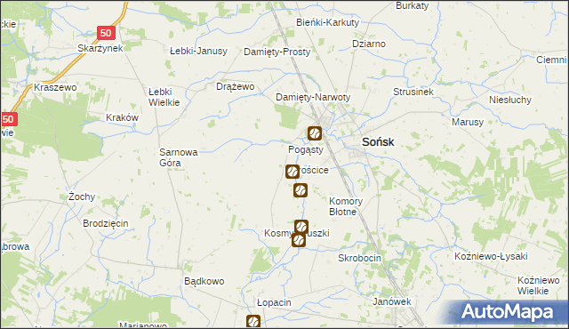 mapa Chrościce gmina Sońsk, Chrościce gmina Sońsk na mapie Targeo