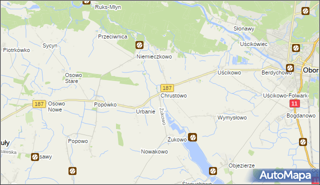 mapa Chrustowo gmina Oborniki, Chrustowo gmina Oborniki na mapie Targeo