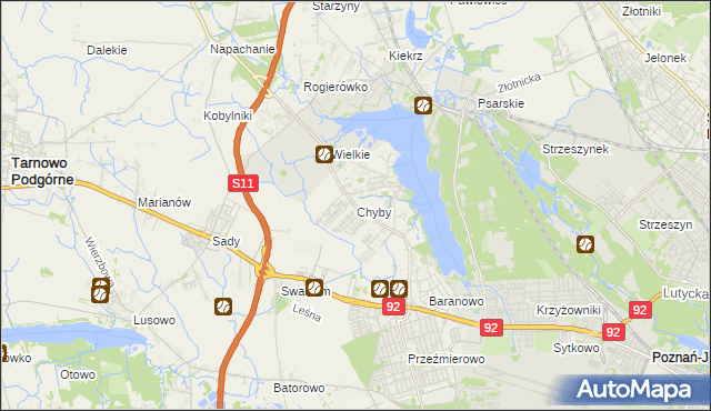 mapa Chyby gmina Tarnowo Podgórne, Chyby gmina Tarnowo Podgórne na mapie Targeo