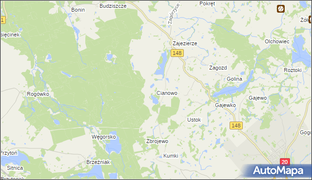 mapa Cianowo, Cianowo na mapie Targeo