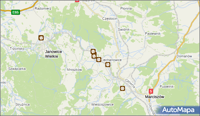 mapa Ciechanowice, Ciechanowice na mapie Targeo