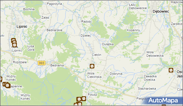 mapa Cieklin, Cieklin na mapie Targeo